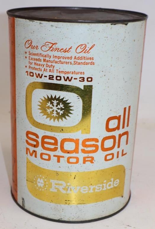 Riverside All Season Five Quart Metal Oil Can: Empty. 6.5" x 6.5" x 9.5"