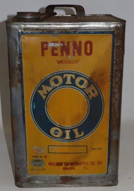 Malden Co-Operative Oil Co. Penno Square Metal Five Gallon Oil Can: 9.5" x 9.5" x 14.25"