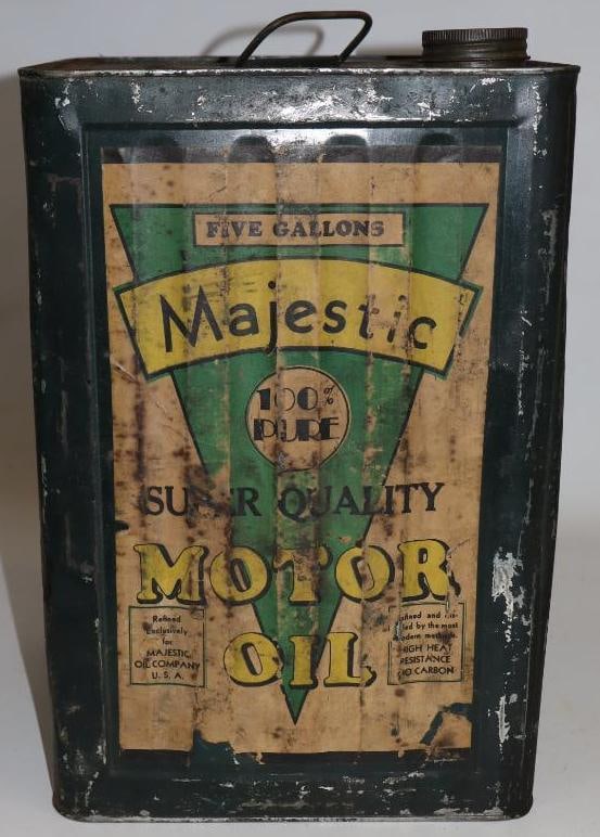 Majestic Super Quality Square Fluted Metal Five Gallon Oil Can with Paper Label: 9.5" x 9.5" x 14.25"