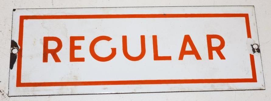 Porcelain Regular Fuel Advertising Sign: 7.5" x 2.75"