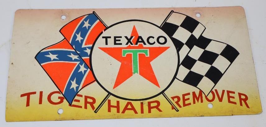 Texaco Tiger Hair Remover Advertising Booster License Plate: 12" x 6"