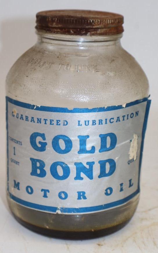 Gold Bond Glass Quart Wartime Oil Jar: Empty. 32oz