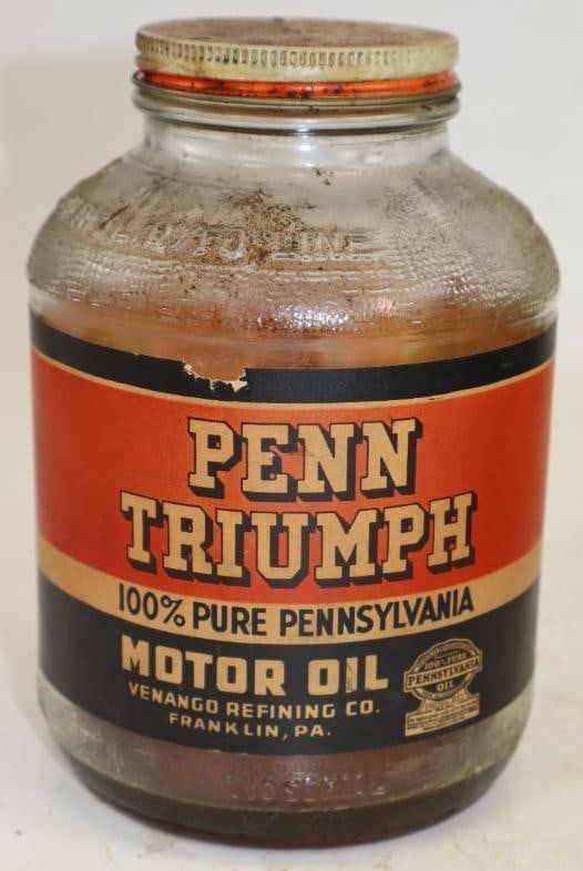 Penn Triumph Glass Quart Wartime Oil Jar: Empty. 32oz