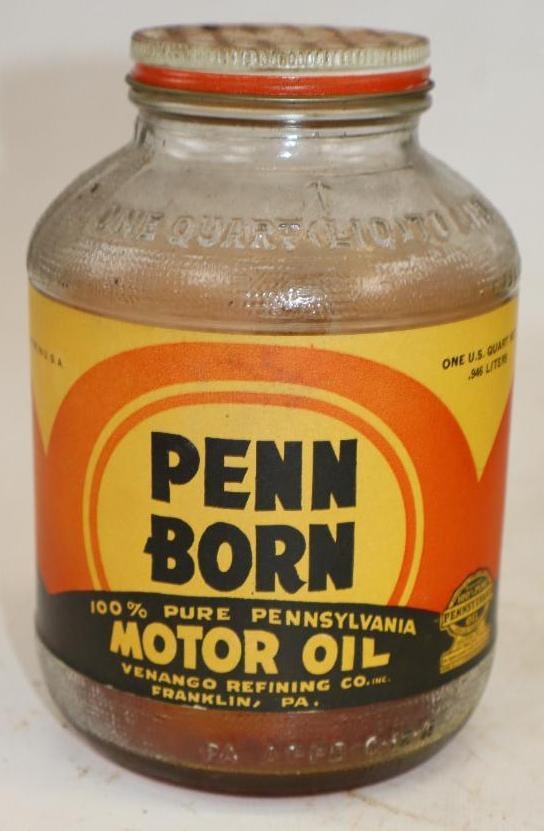 Penn Born Glass Quart Wartime Oil Jar: Empty. 32oz