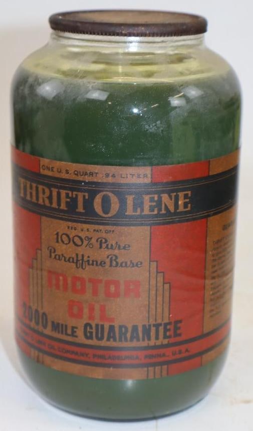 Thrift O Lene Glass Quart Wartime Oil Jar: Full. 32oz