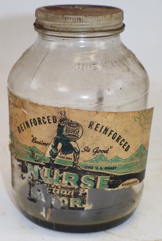 Nourse Glass Quart Wartime Oil Jar: Empty. 32oz