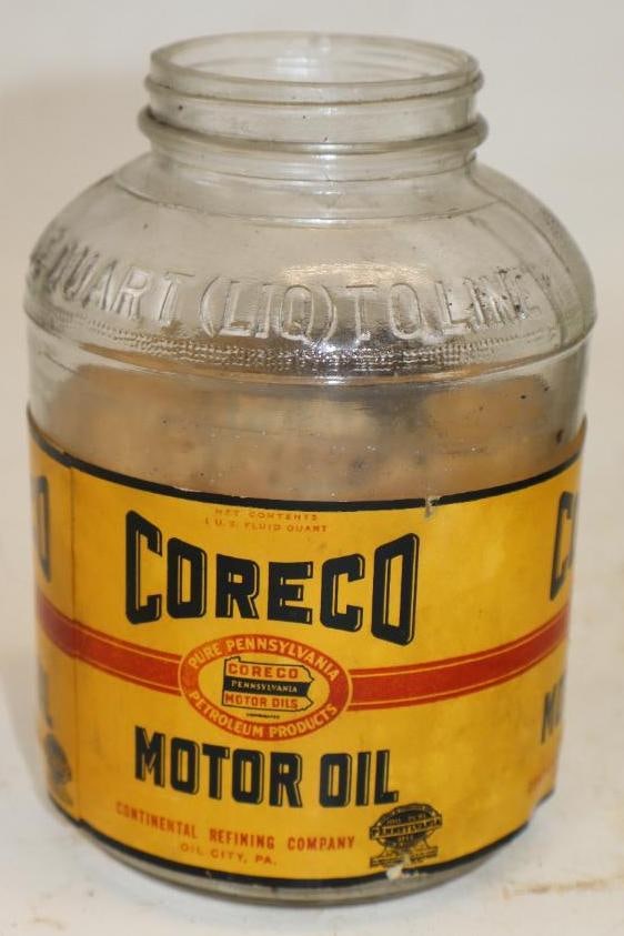 Coreco Glass Quart Wartime Oil Jar: Missing lid. Empty. 32oz