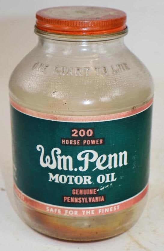 William Penn Glass Quart Wartime Oil Jar: Empty. 32oz