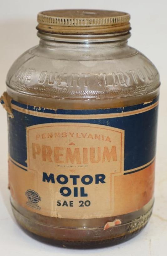 Canfield Premium Glass Quart Wartime Oil Jar: Paper label has repairs. Empty. 32oz