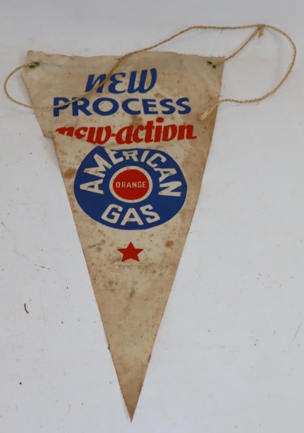 New Process American Orange Gas Advertising Canvas Pennant: 10" x 20"
