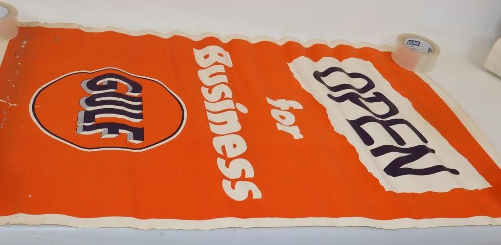 Group of 2 Gulf Open for Business & Under New Management Gas Station Advertising Window Posters: 42" x 28" each