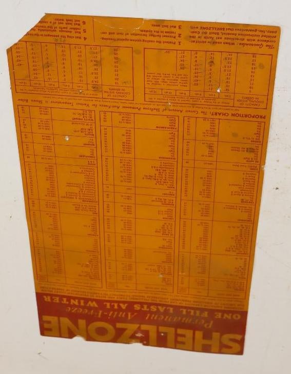 1939 Shellzone Doublesided Antifreeze Chart: 11" x 18.5"