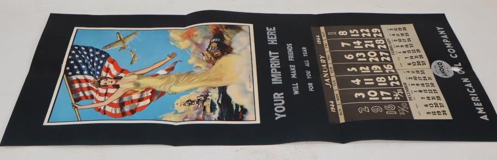 American Amoco Gas 1944 Patriotic Calendar: 14" x 30" has a couple of holes