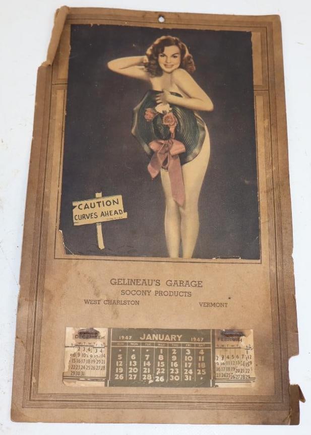 1947 Socony Gelineau's Garage Risque Advertising Calendar: 13.5" x 8"