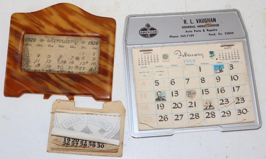 Group of 3 American & Advertising Novelty Co. Desktop Advertising Calendars: 5" x 5" is the largest