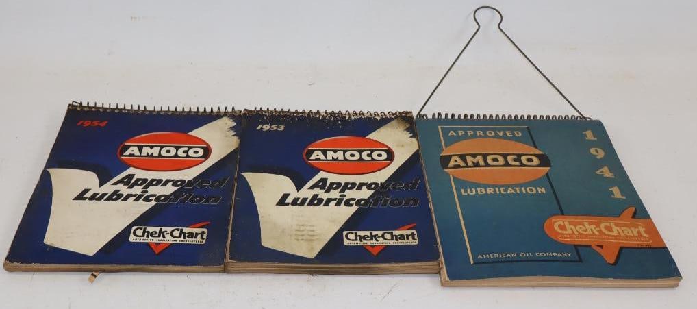 Group of 3 - 1940's & 50's Amoco Lubrication Chart Books: 9" x 12.5" x 1" each