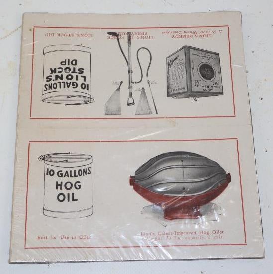Early Cardstock Lion and Hog Oil Advertising Double Sided Countertop Sign: 6.75" x 6"