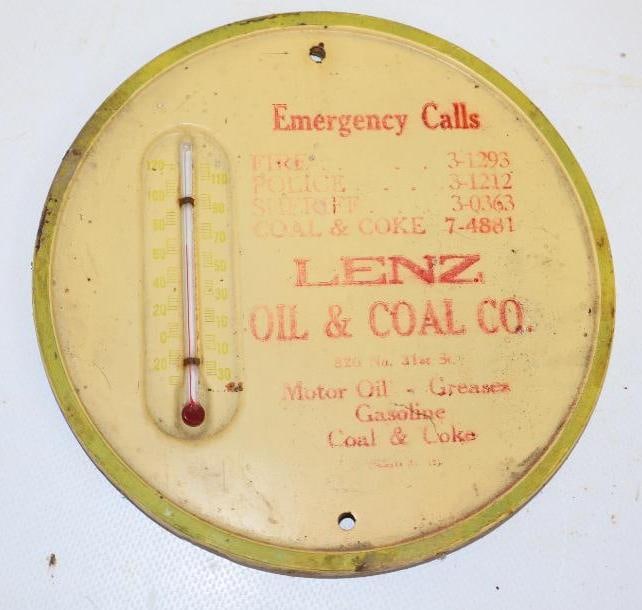 Lenz Oil & Coal Company Advertising Thermometer: 6" x 6"