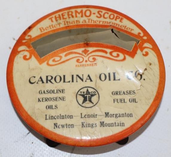 Celluloid Texaco Carolina Oil Company Desktop Thermometer: 3.5" x 3.5" celluloid has cracks