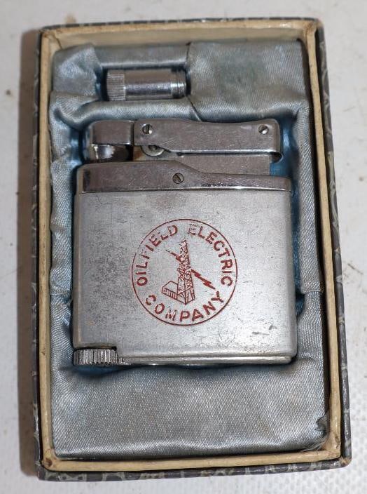 Oil Field Electric Company Advertising Lighter in Original Box: Box measures 3.75" x 2.5" x .5"