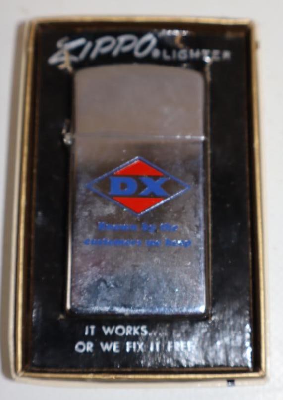 DX Zippo Advertising Lighter in Original Box: Box measures 3.25" x 2"