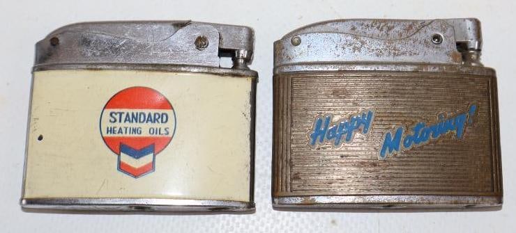 Group of 2 Esso & Standard Heating Oils Refillable Advertising Lighters: 2" x 1.75" each