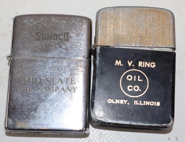 Sunoco & M.B. Ring Oil Co. Zippo Style Advertising Refillable Lighters: 1.5" x 2.25" each