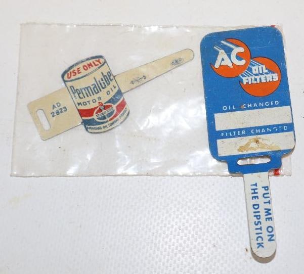 Group of 2 - DX & Standard Permalube Metal Oil Change Reminder Tags: Largest is 1.25" x 3"