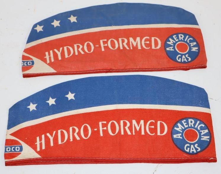 Group of 2 Amoco, American Gas, Hydro-Formed Advertising Grease Monkey Hats: 10.5" x 5" each