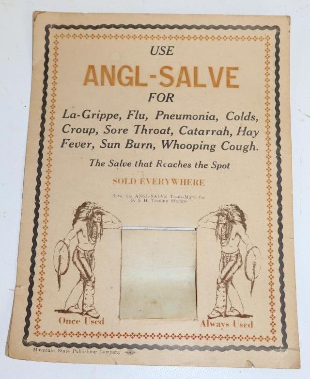 Angl-Salve Cardboard Easelback Display with Indians: 7" x 9.25"