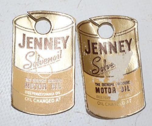 Group of 2 Jenny Solvenoil Oil Can Shaped Reminder Tags: 1.5" x 2" each