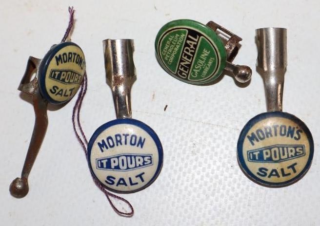 Group of 4 General Gasoline & Morton Salt Advertising Pencil Toppers: .75" x 1.5" each