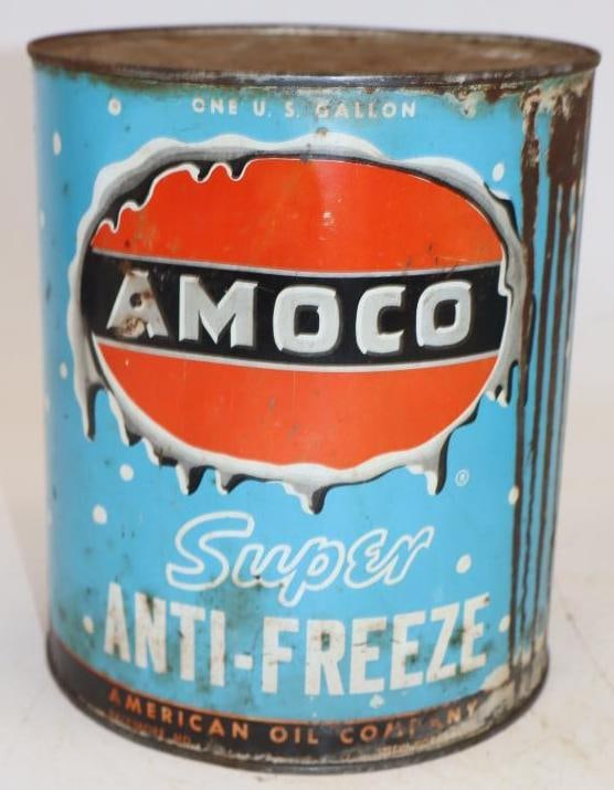 Amoco Super Anti Freeze One Gallon Metal Oil Can (light blue): Empty. 6.5" x 6.5" x 7.75"