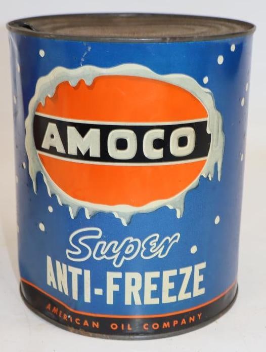 Amoco Super Anti Freeze One Gallon Metal Oil Can (blue): Empty. 6.5" x 6.5" x 7.75"