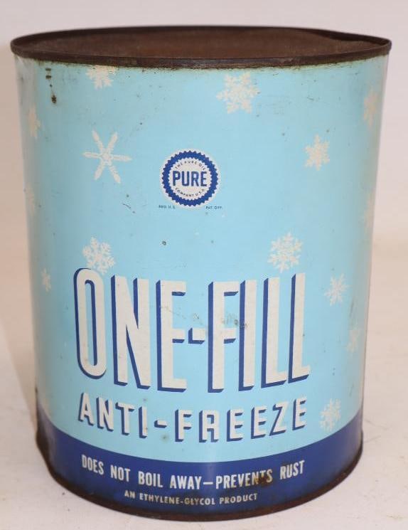 One-Fill Antifreeze One Gallon Metal Oil Can: Empty. 6.5" x 6.5" x 7.75"