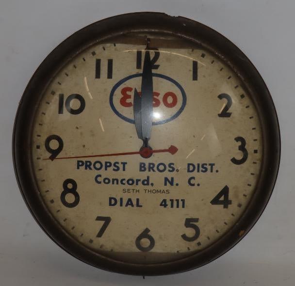 Esso Propst Bros Dist Concord NC Advertising Clock: Missing cord. 15" x 15" x 2"