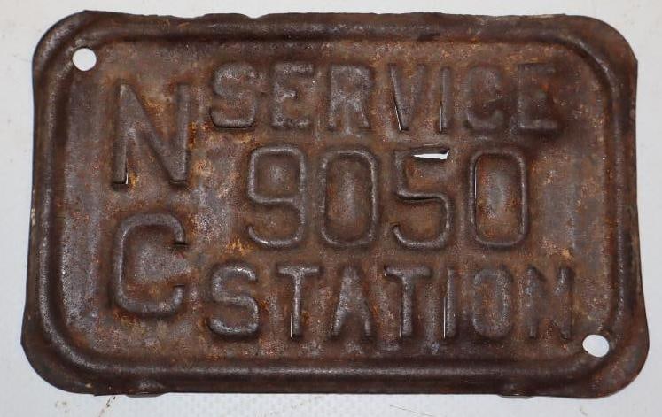 Embossed North Carolina Service Station Identification Sign Tag: 4.5" x 2.75"