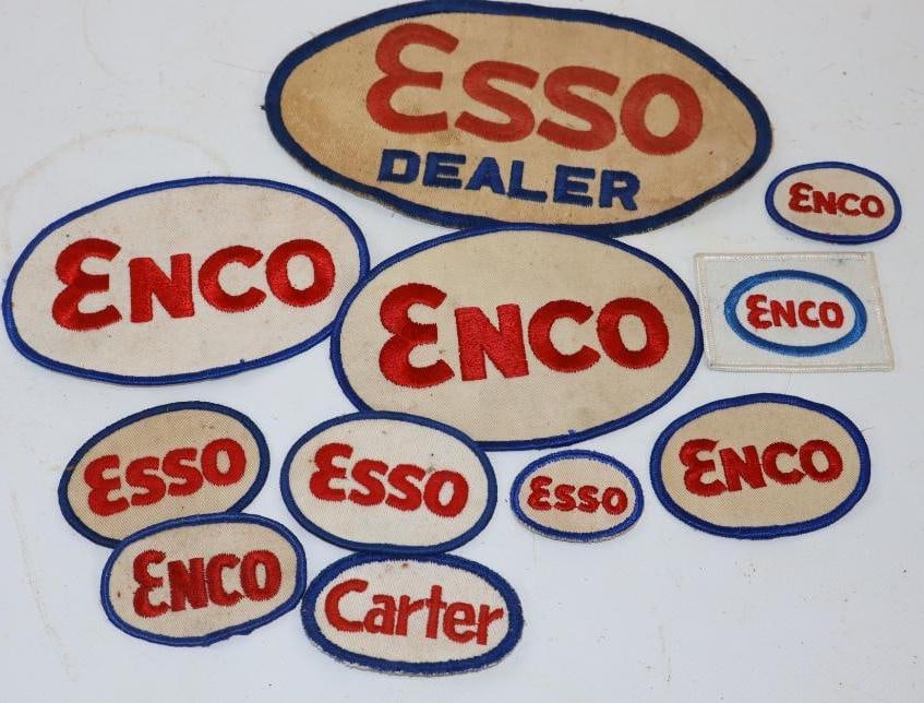 Group of 10 Enco, Esso, & Carter Advertising Shirt & Coat Patches: Largest is 8.5" x 4.75"