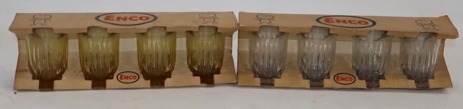 Group of 2 Enco Clear & Yellow Gas Station Glasses in Original Boxes: 12" x 3.5" x 2.5" each