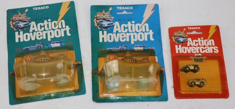 Group of 3 -1989 Back to the Future II Advertising Gas Station Toy Cars: Largest is 5.5" x 7.5" x 3"