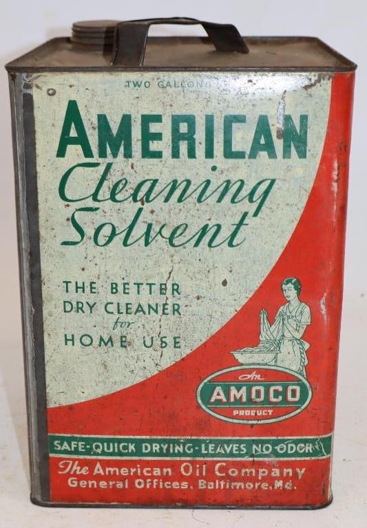 Amoco American Cleaning Solvent Square Two Gallon Metal Oil Can: 7" x 7" x 10.5"