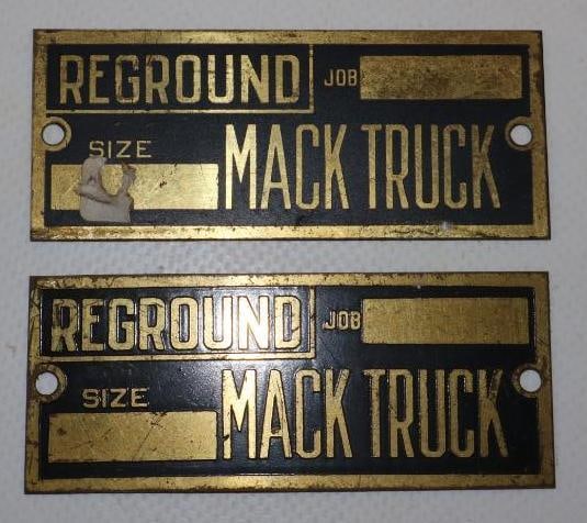 Group of 2 Unused Mack Truck Brass Job Tags: 3" x 1.25" each