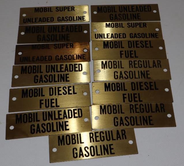 Group of 13 Mobil Brass Identification Fuel Tags: 4" x 1.25" each