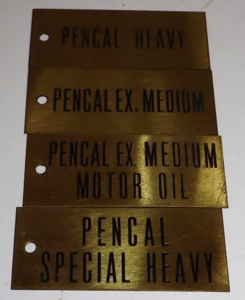 Group of 4 Pencal Oil Brass Identification Tags: 3.5" x 1.5" each