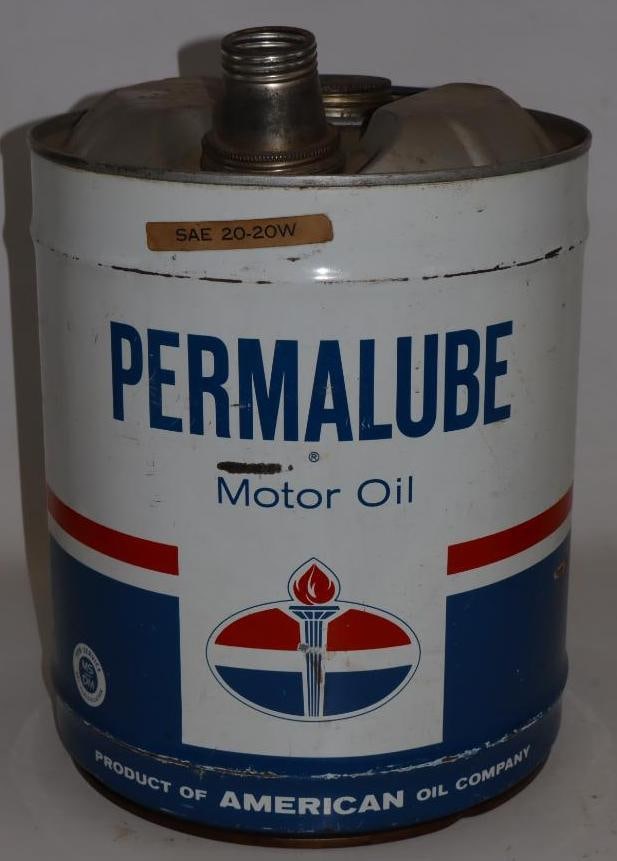 American Oil Permalube Five Gallon Round Metal Oil Can (1 of 4)
