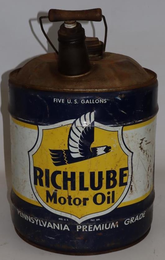 Richlube Five Gallon Round Metal Oil Can: 11" x 11" x 15"