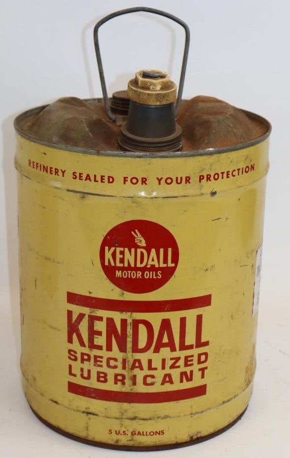 Kendall Specialized Lubricant Five Gallon Round Metal Oil Can: 11.5" x 11.5" x 16.25"