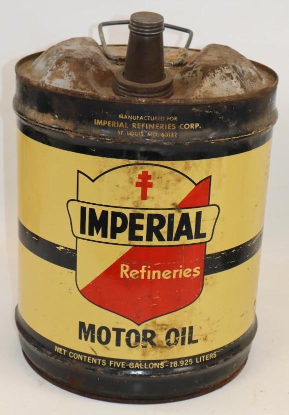 Imperial Refineries Five Gallon Round Metal Oil Can: 11.5" x 11.5" x 16.25"