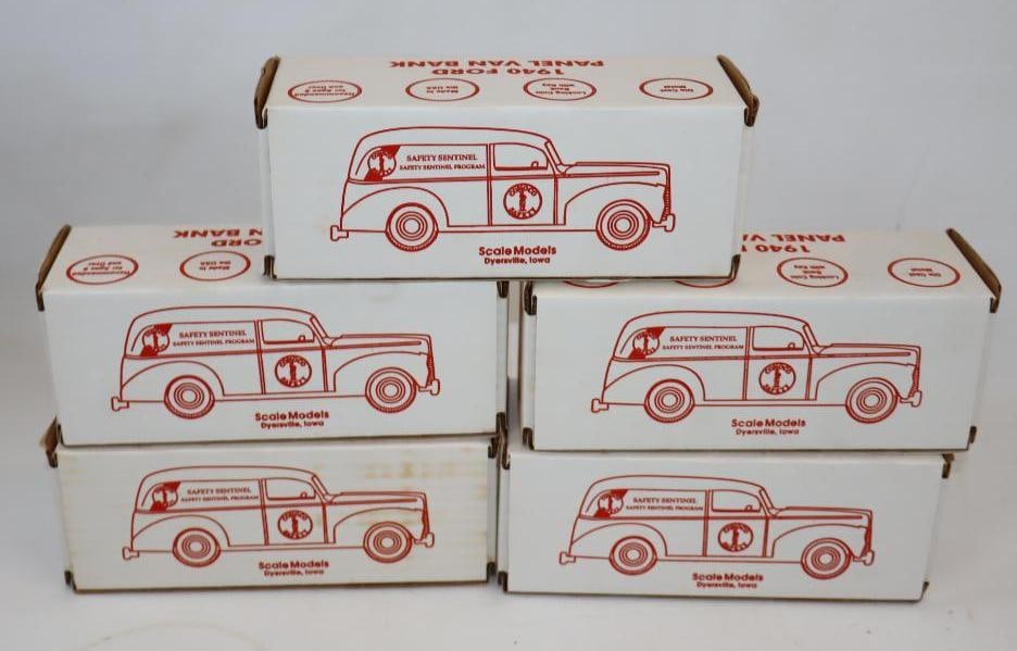 Group of 5 1940 Conoco Ford Pannel Van Die Cast Banks in Original Boxes: 8" x 3" x 3" each
