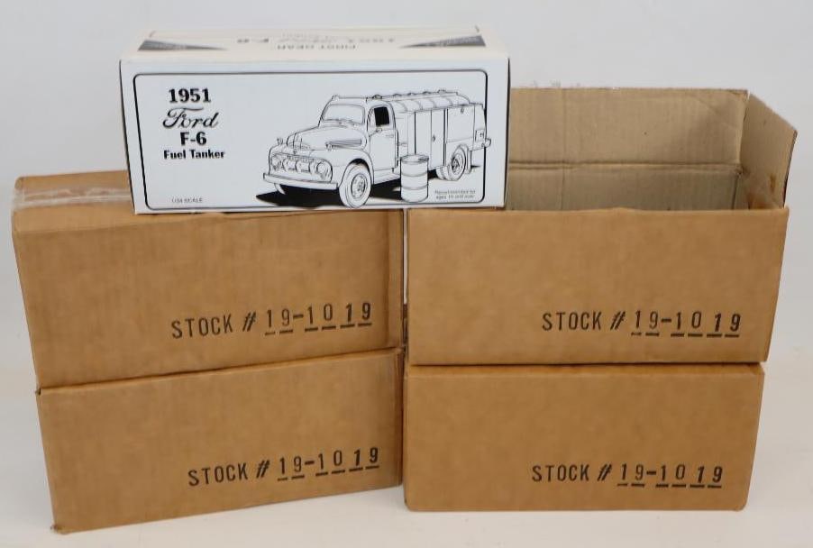 Group of 4 1951 Ford Fuel Tanker Die Cast Gast Station Toy Trucks in Original Boxes: 9.5" x 4.25" x 4.25" each